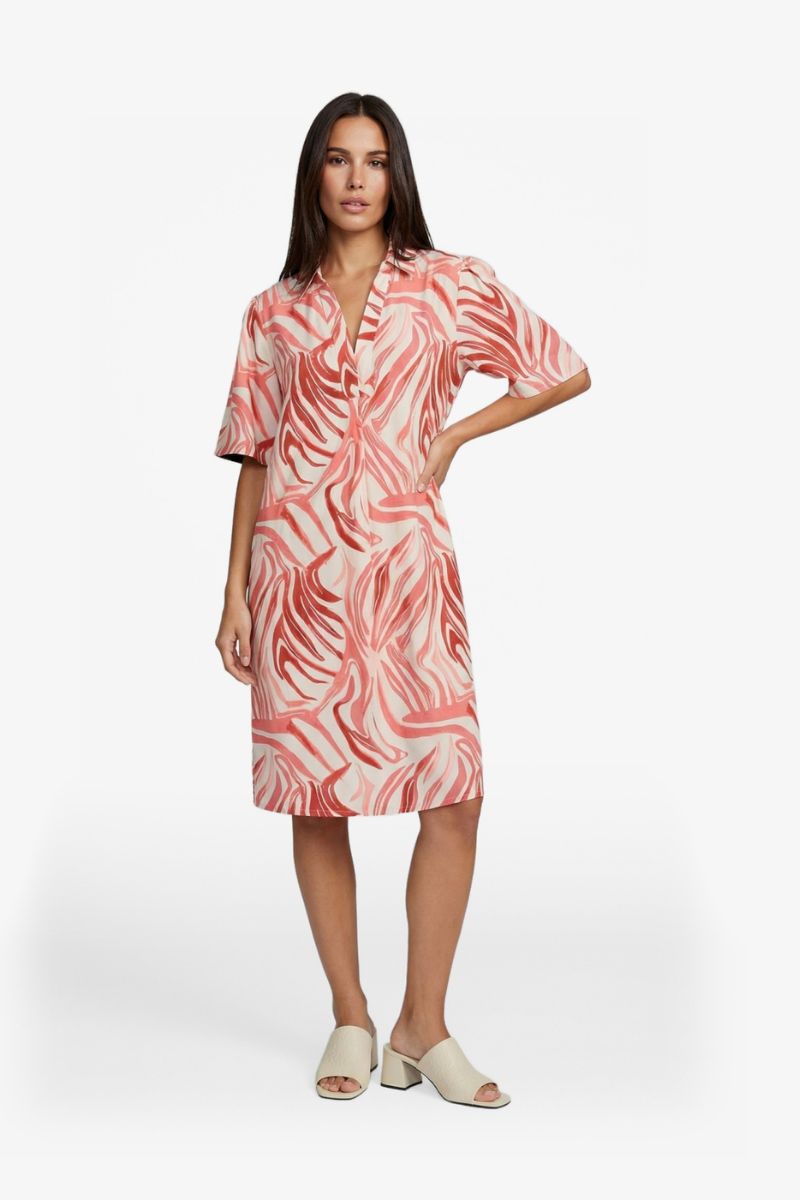 G-maxx Alette Dress Sand/Cranberry, damesjurk in sand en cranberry